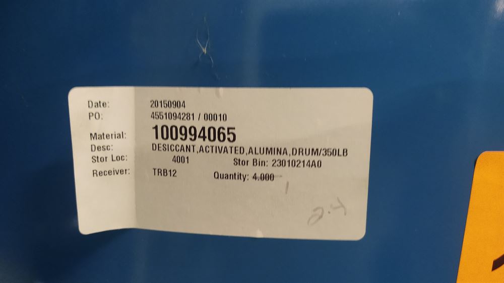 Activated Alumina 4mm in steel barrels, 3150 lbs