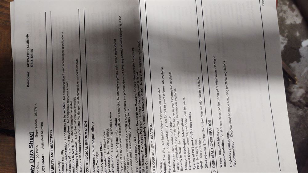 Activated Alumina 4mm in steel barrels, 3150 lbs