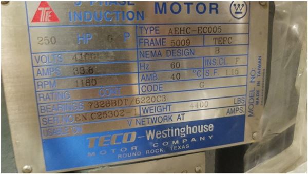 250HP, 1200RPM, 4160V, Westinghouse, 5009P30, TEFC Electric Motor